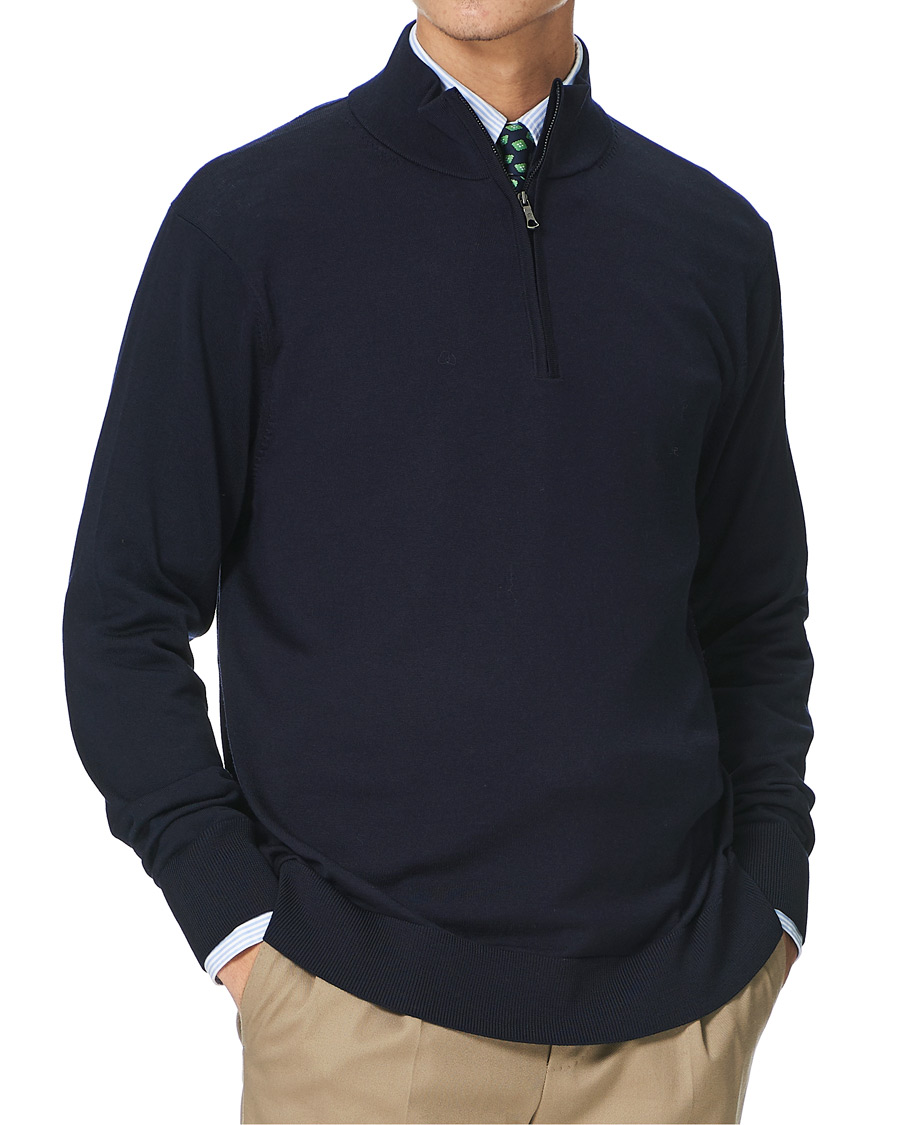 Hombres | Jerséis y prendas de punto | Brooks Brothers | Washable Merino Wool Half Zip Navy