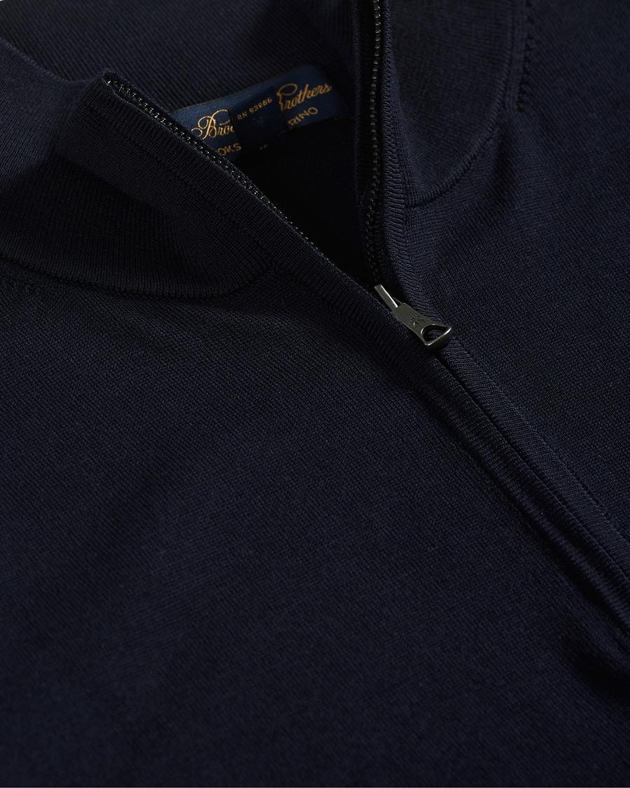Hombres | Jerséis y prendas de punto | Brooks Brothers | Washable Merino Wool Half Zip Navy