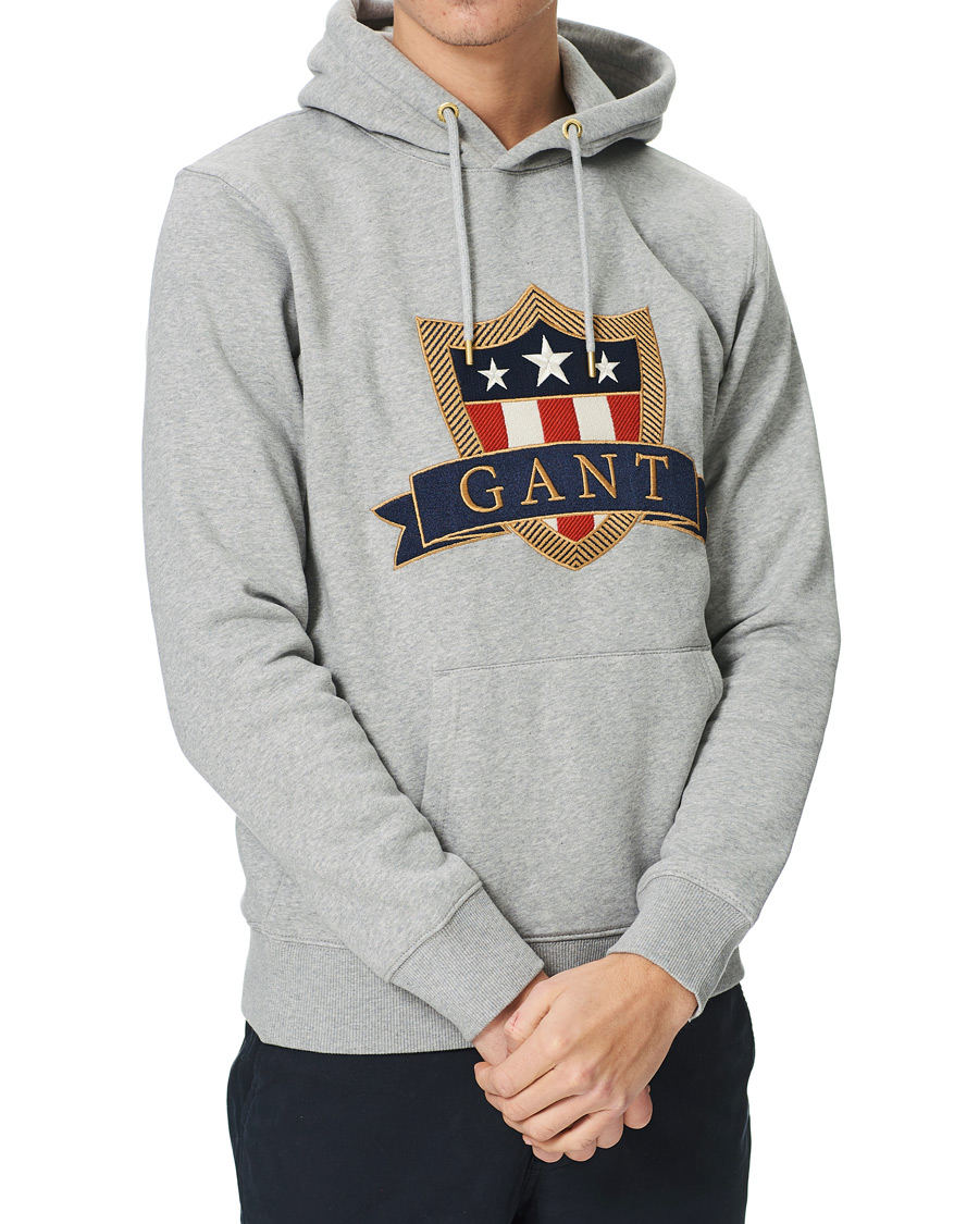 Hombres | Jerséis y prendas de punto | GANT | Banner Shield Hoodie Grey Melange
