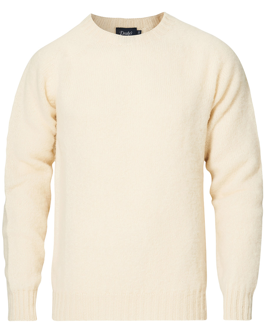 Hombres | Jerséis y prendas de punto | Drake's | Shetland Crew Neck Jumper Ecru