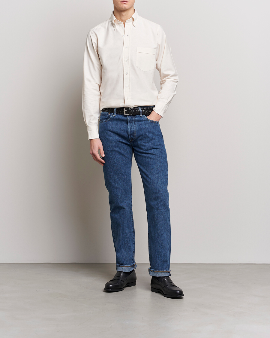 Hombres | Camisas | Drake's | Button Down Oxford Shirt Cream