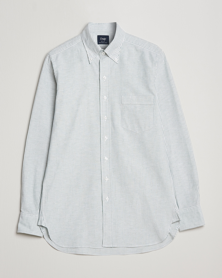 Hombres | Camisas | Drake's | Striped Button Down Oxford Shirt Light Green