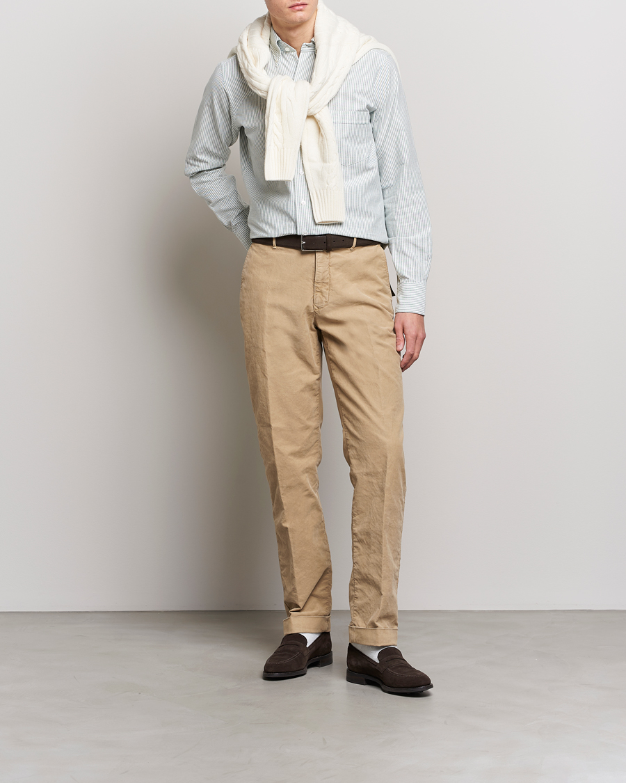 Hombres | Camisas | Drake's | Striped Button Down Oxford Shirt Light Green