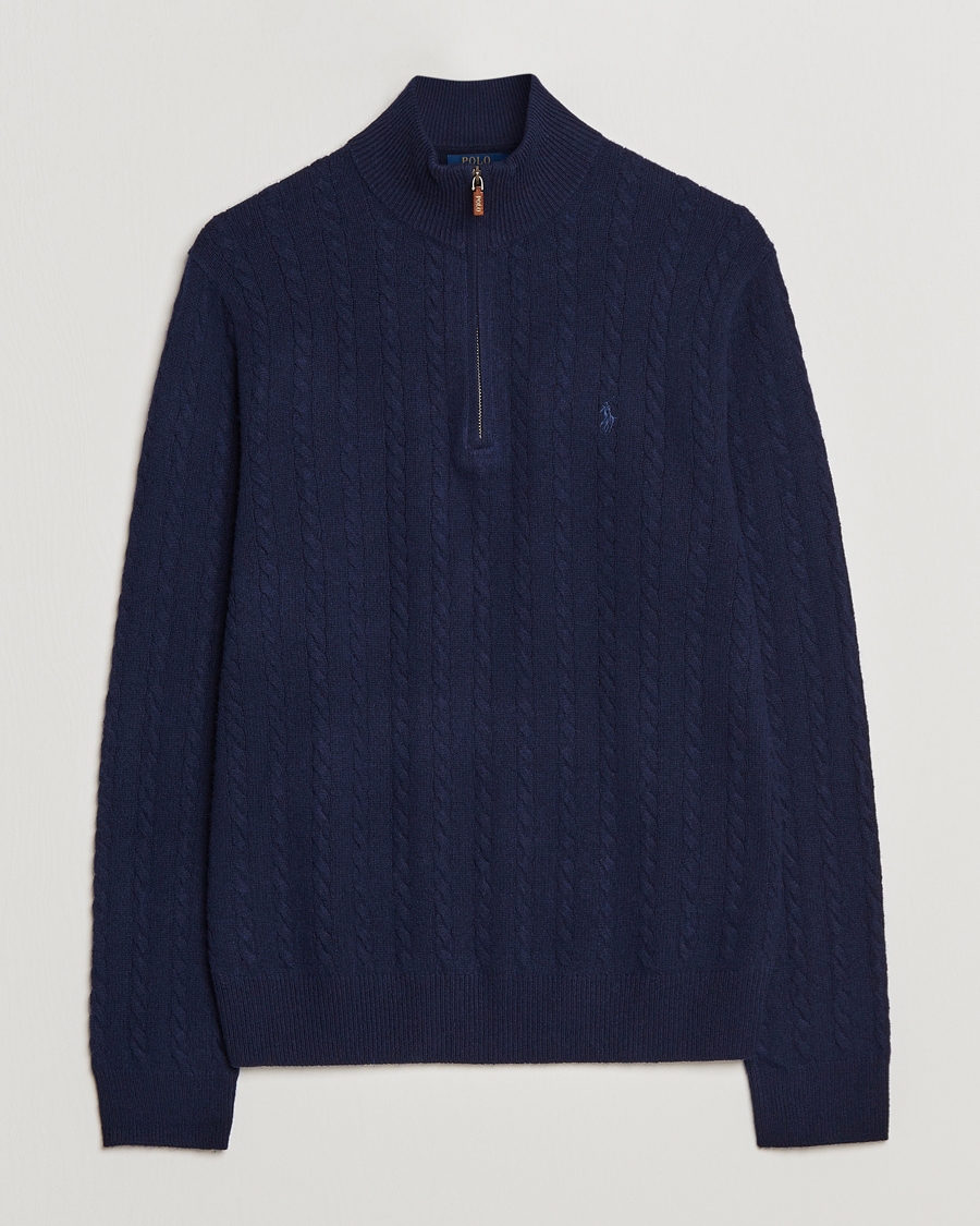 Hombres | Jerséis y prendas de punto | Polo Ralph Lauren | Cotton/Wool Cable Half-Zip Hunter Navy