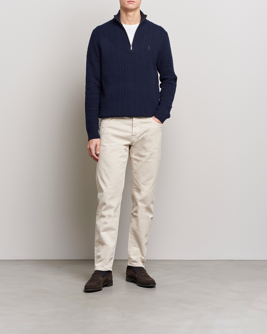 Hombres | Jerséis y prendas de punto | Polo Ralph Lauren | Cotton/Wool Cable Half-Zip Hunter Navy