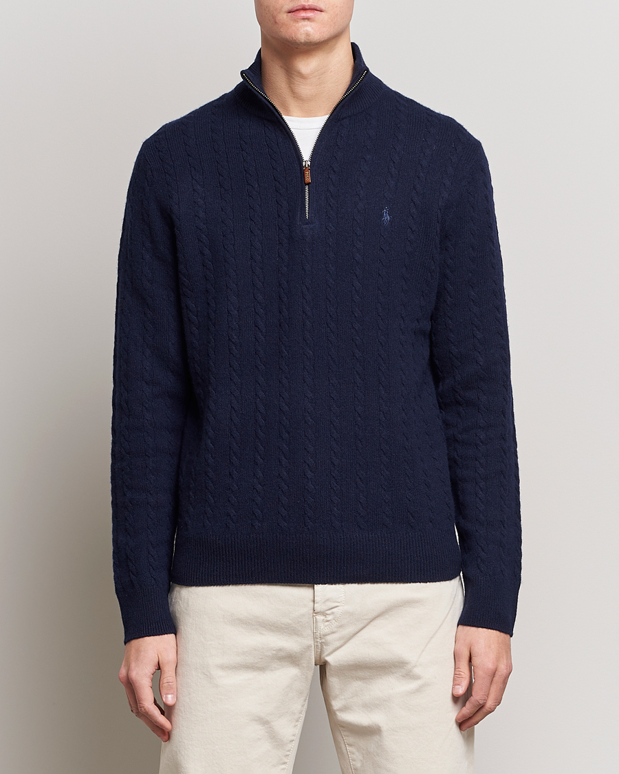 Hombres | Jerséis y prendas de punto | Polo Ralph Lauren | Cotton/Wool Cable Half-Zip Hunter Navy