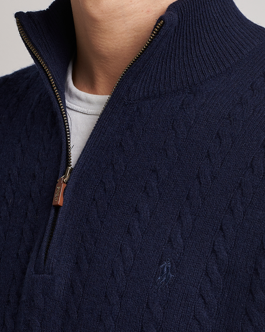 Hombres | Jerséis y prendas de punto | Polo Ralph Lauren | Cotton/Wool Cable Half-Zip Hunter Navy