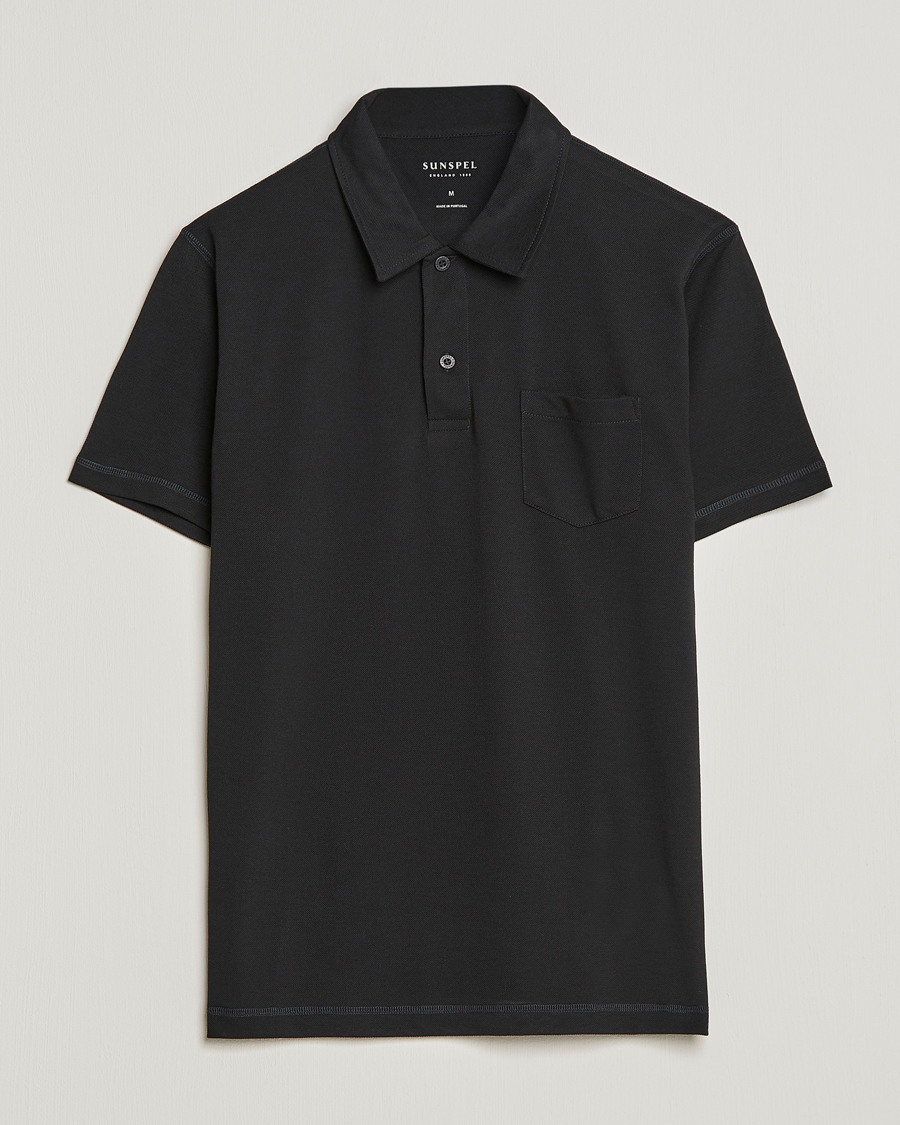 Hombres | Polos | Sunspel | Active Pique Polo Black