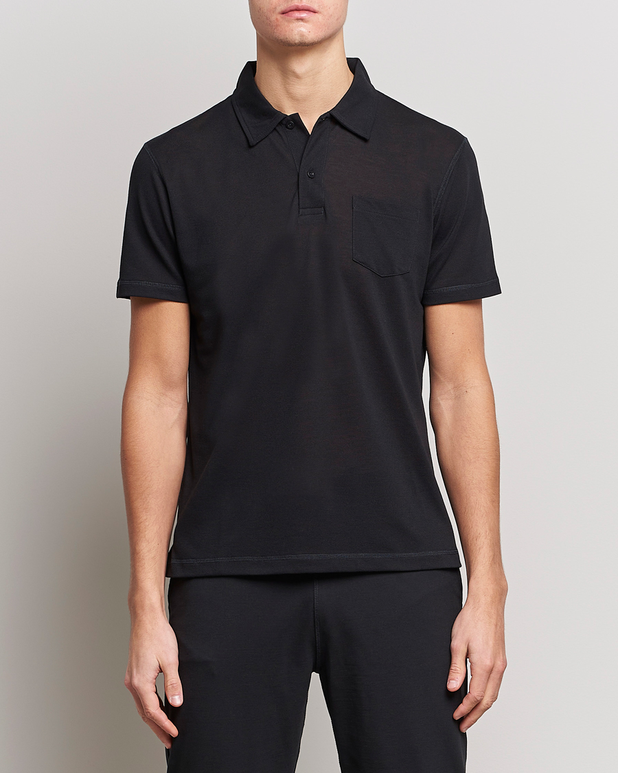 Hombres | Polos | Sunspel | Active Pique Polo Black