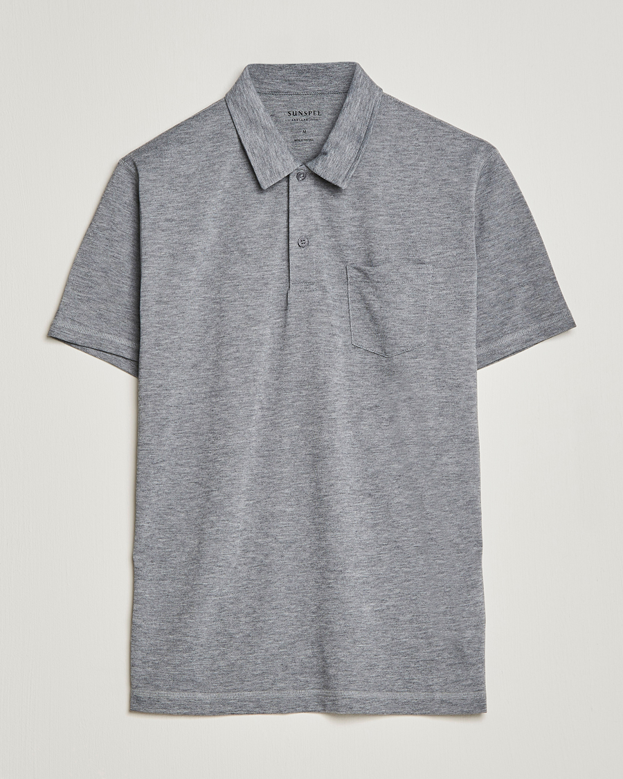 Hombres | Polos | Sunspel | Active Pique Polo Grey Melange