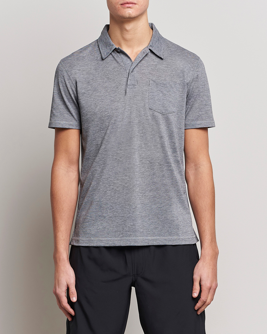 Hombres | Polos | Sunspel | Active Pique Polo Grey Melange