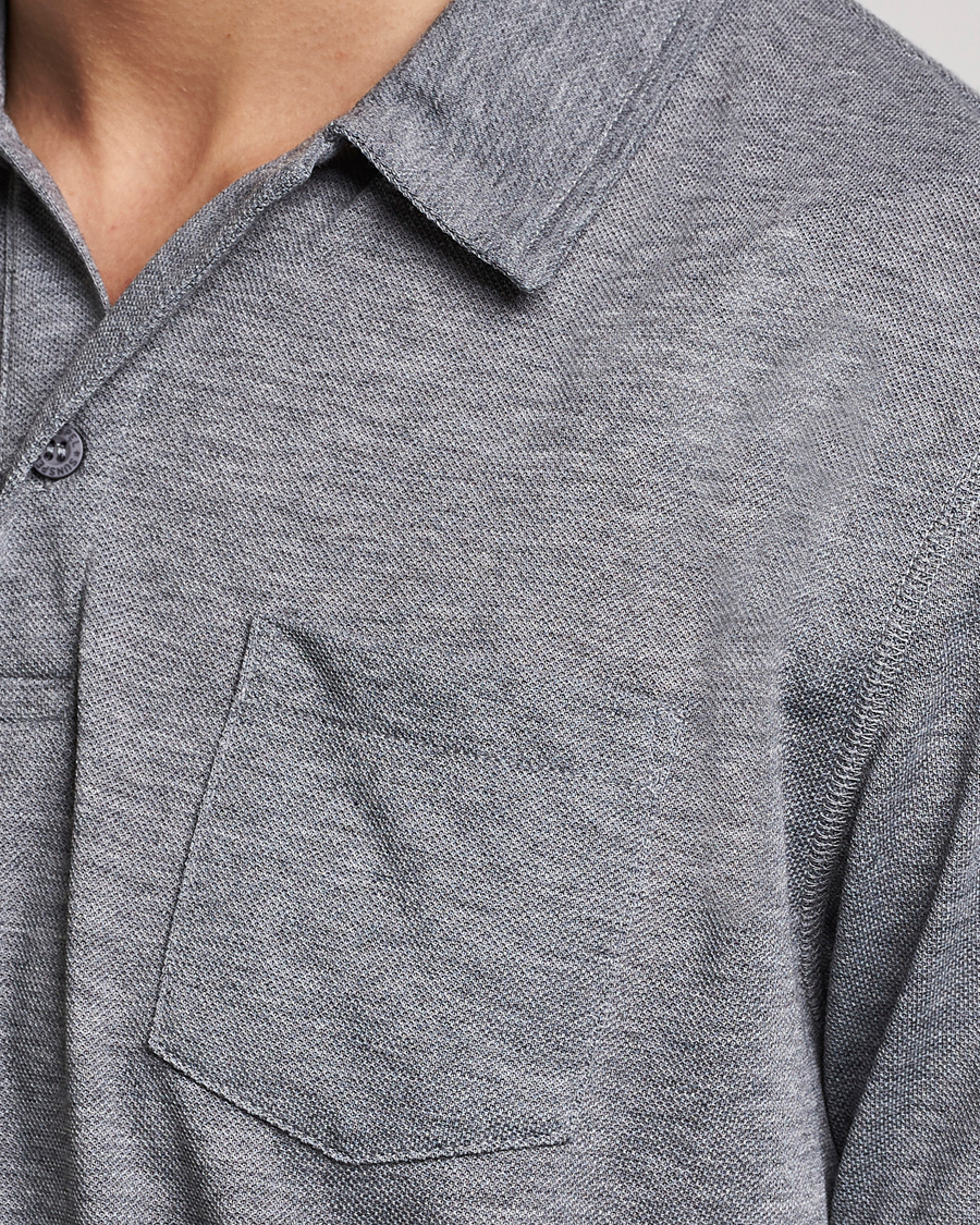 Hombres | Polos | Sunspel | Active Pique Polo Grey Melange