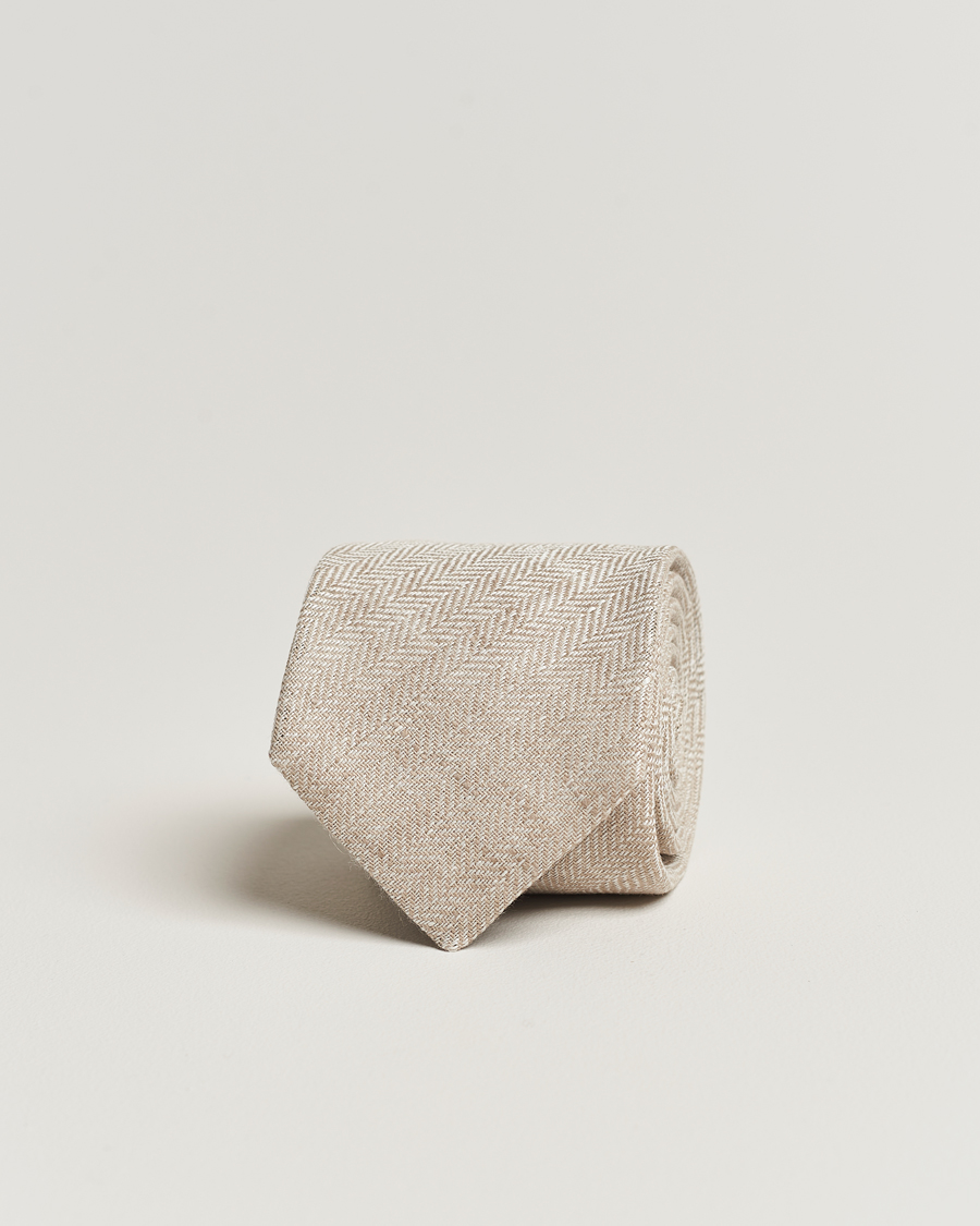 Hombres | Amanda Christensen Linen Herringbone 8cm Tie Ecru | Amanda Christensen | Linen Herringbone 8cm Tie Ecru