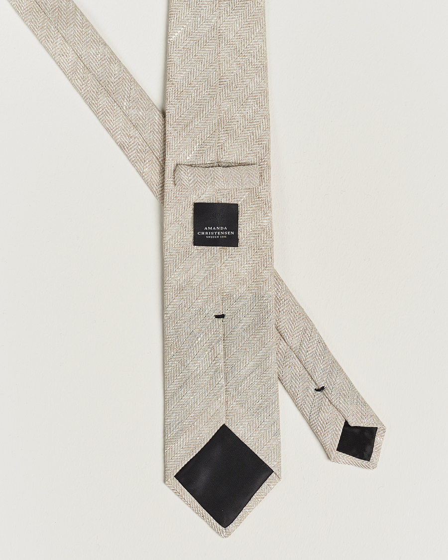 Hombres | Amanda Christensen Linen Herringbone 8cm Tie Ecru | Amanda Christensen | Linen Herringbone 8cm Tie Ecru