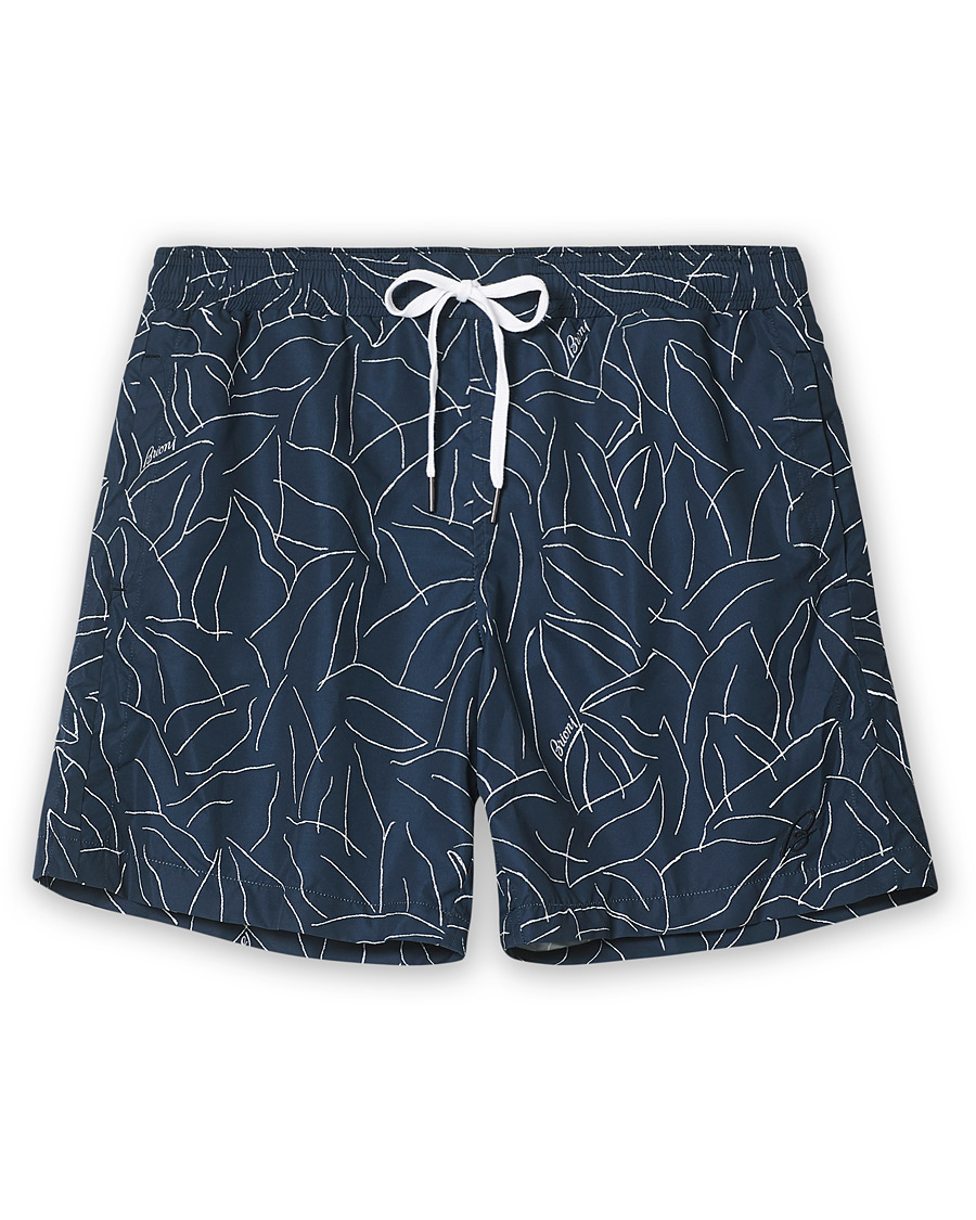 Hombres | Bañadores | Brioni | Foliage Print Swim Trunks Navy