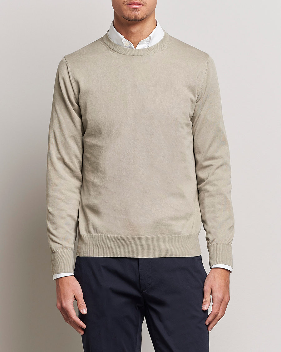Hombres | Jerséis y prendas de punto | Canali | Cotton Crew Neck Pullover Sage