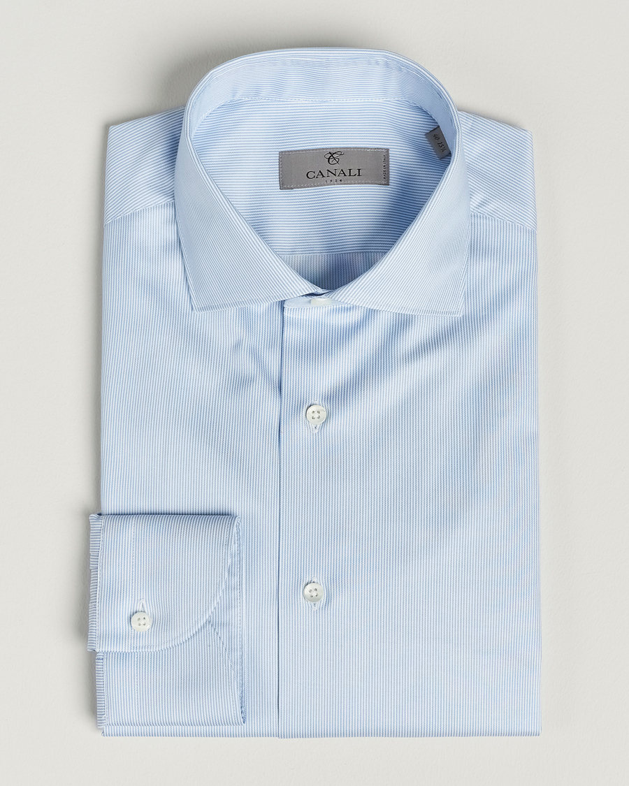 Hombres | Camisas | Canali | Slim Fit Striped Cotton Shirt Light Blue