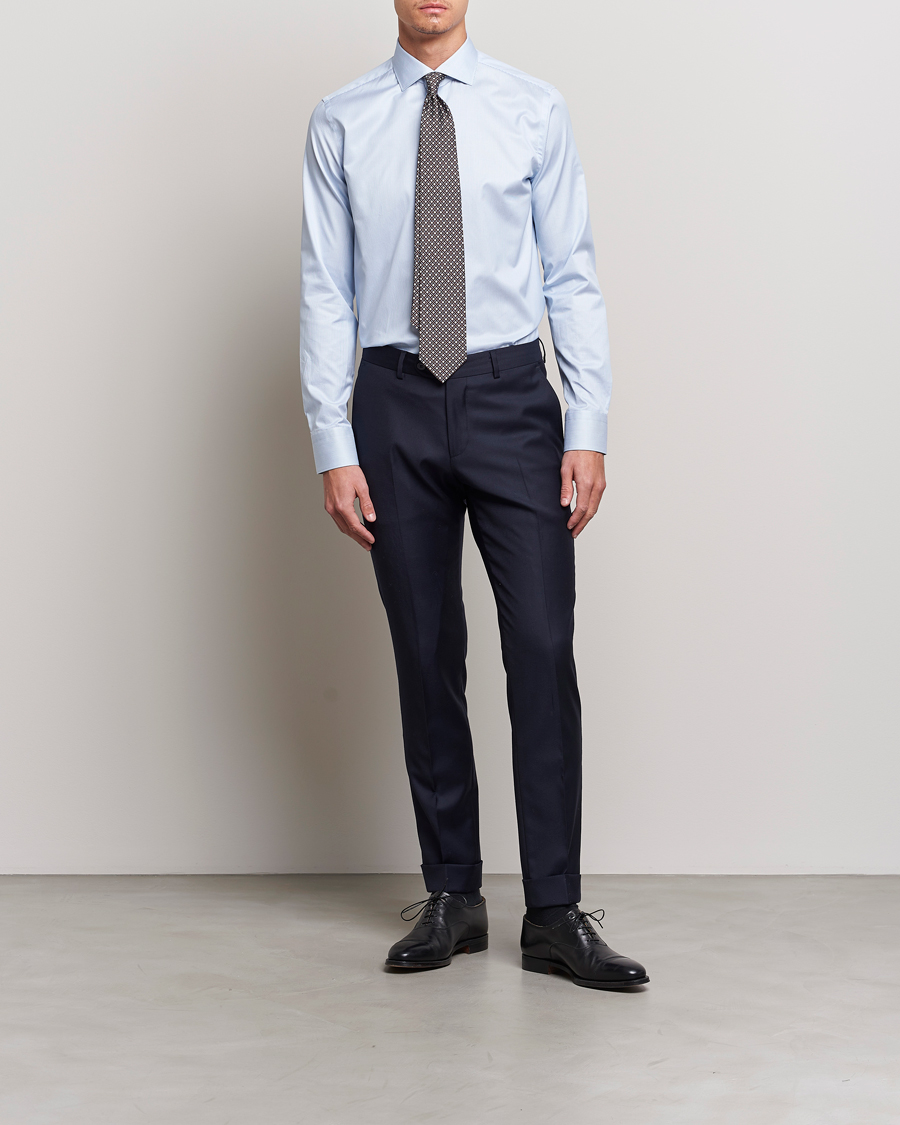 Hombres | Formal | Canali | Slim Fit Striped Cotton Shirt Light Blue