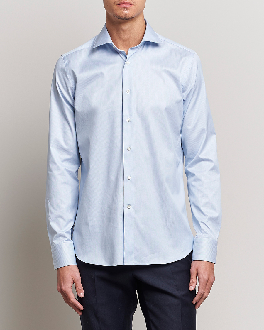 Hombres | Camisas | Canali | Slim Fit Striped Cotton Shirt Light Blue