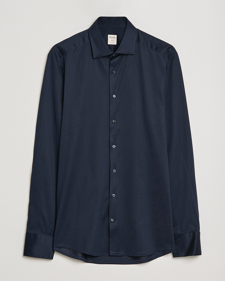 Hombres | Camisas | Stenströms | Slimline Jersey Button Down Shirt Navy