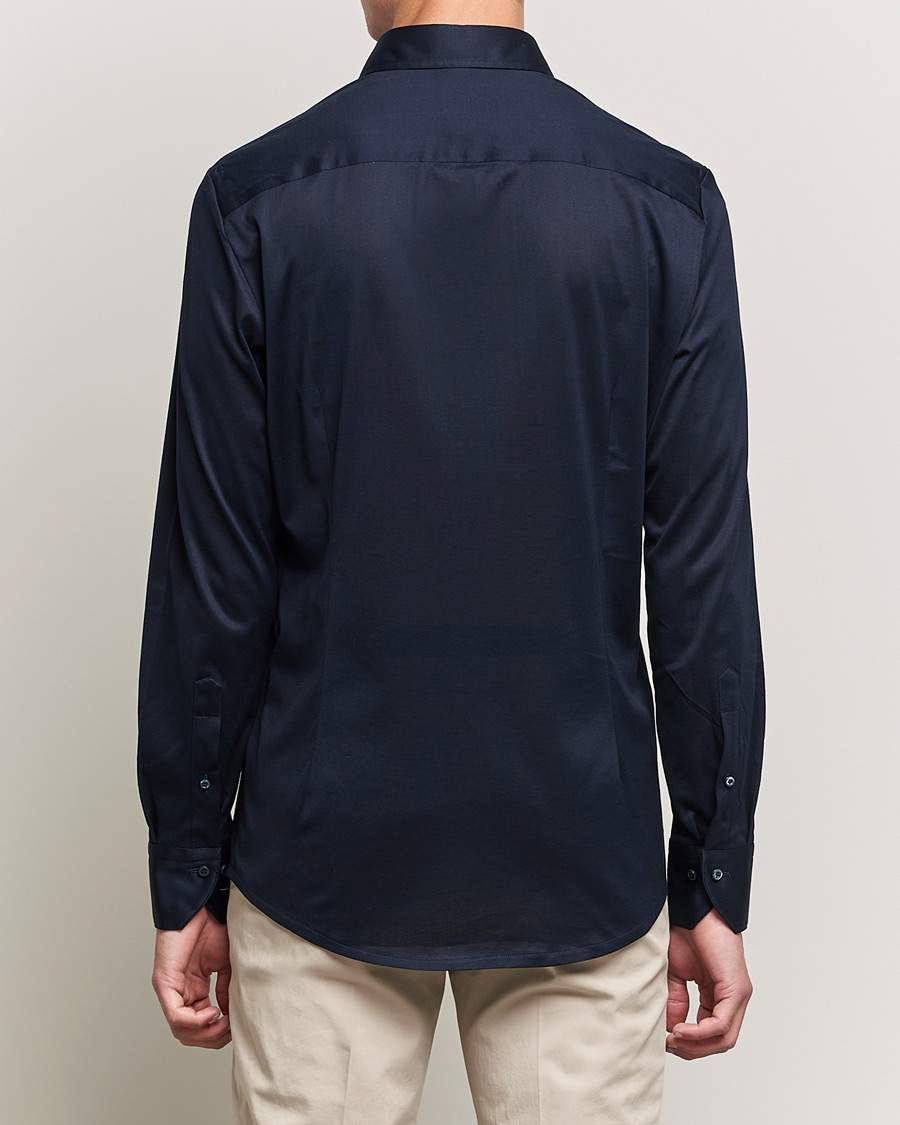 Hombres | Camisas | Stenströms | Slimline Jersey Button Down Shirt Navy