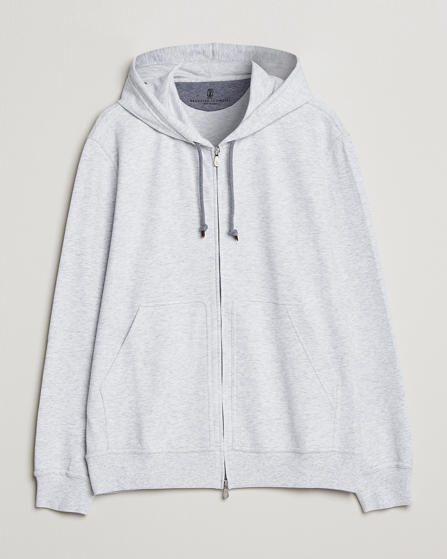 Hombres | Jerséis y prendas de punto | Brunello Cucinelli | Soft Cotton Zip Hoodie Pearl Grey