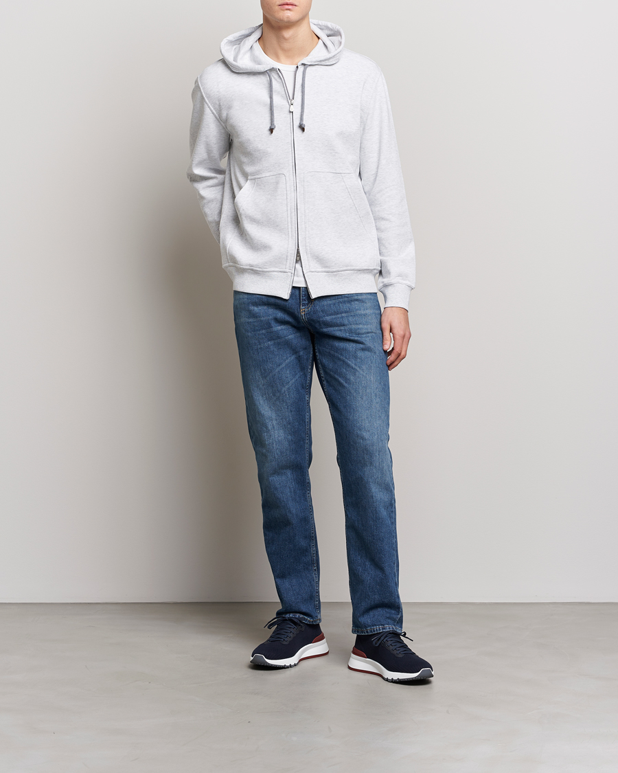 Hombres | Jerséis y prendas de punto | Brunello Cucinelli | Soft Cotton Zip Hoodie Pearl Grey