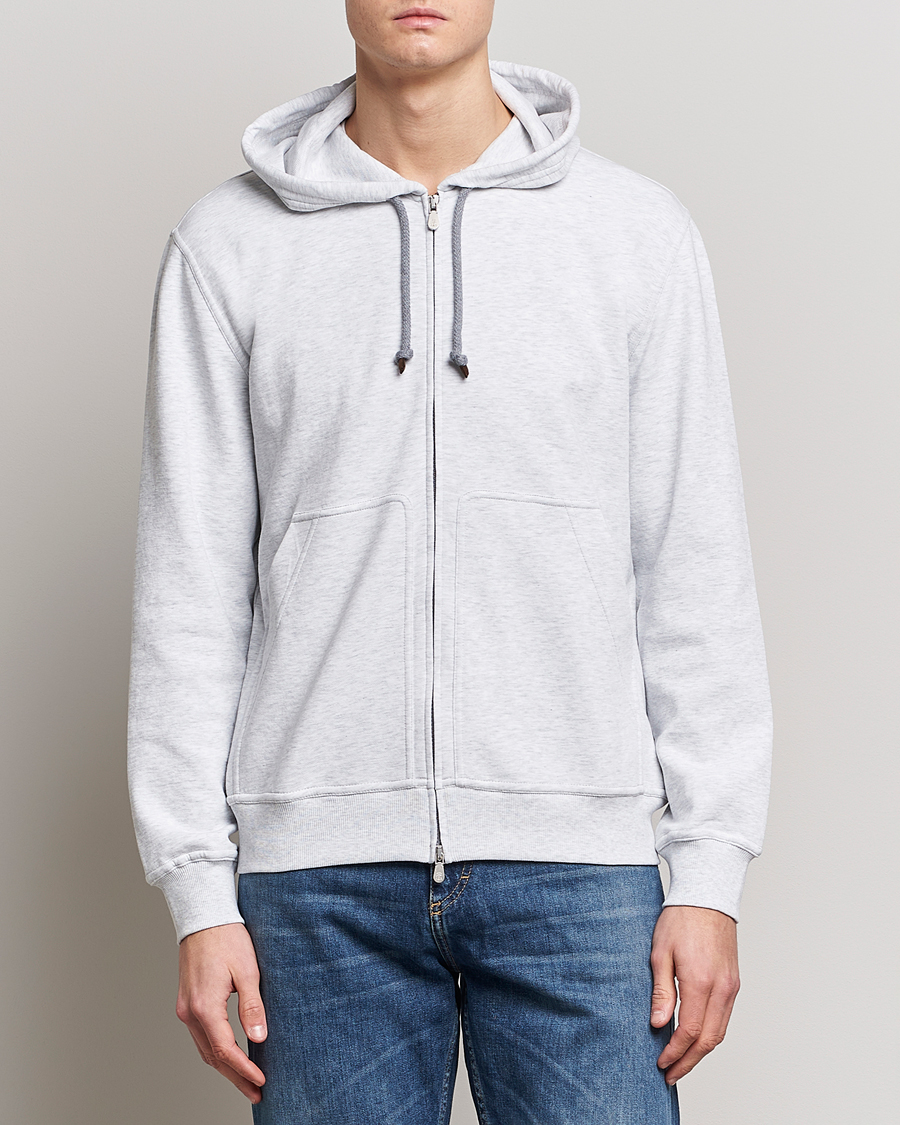 Hombres | Jerséis y prendas de punto | Brunello Cucinelli | Soft Cotton Zip Hoodie Pearl Grey