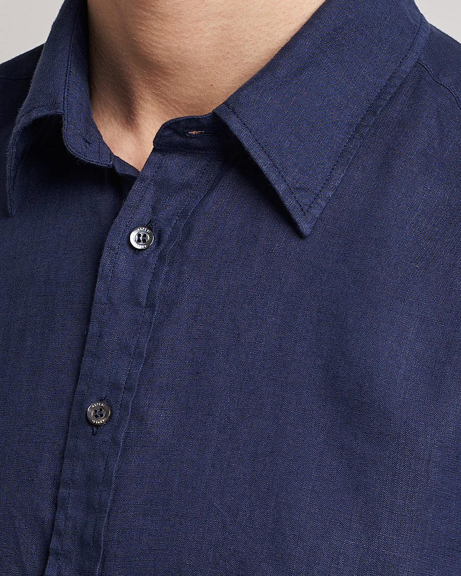 Hombres | Camisas | Aspesi | Linen Popover Shirt Dark Blue