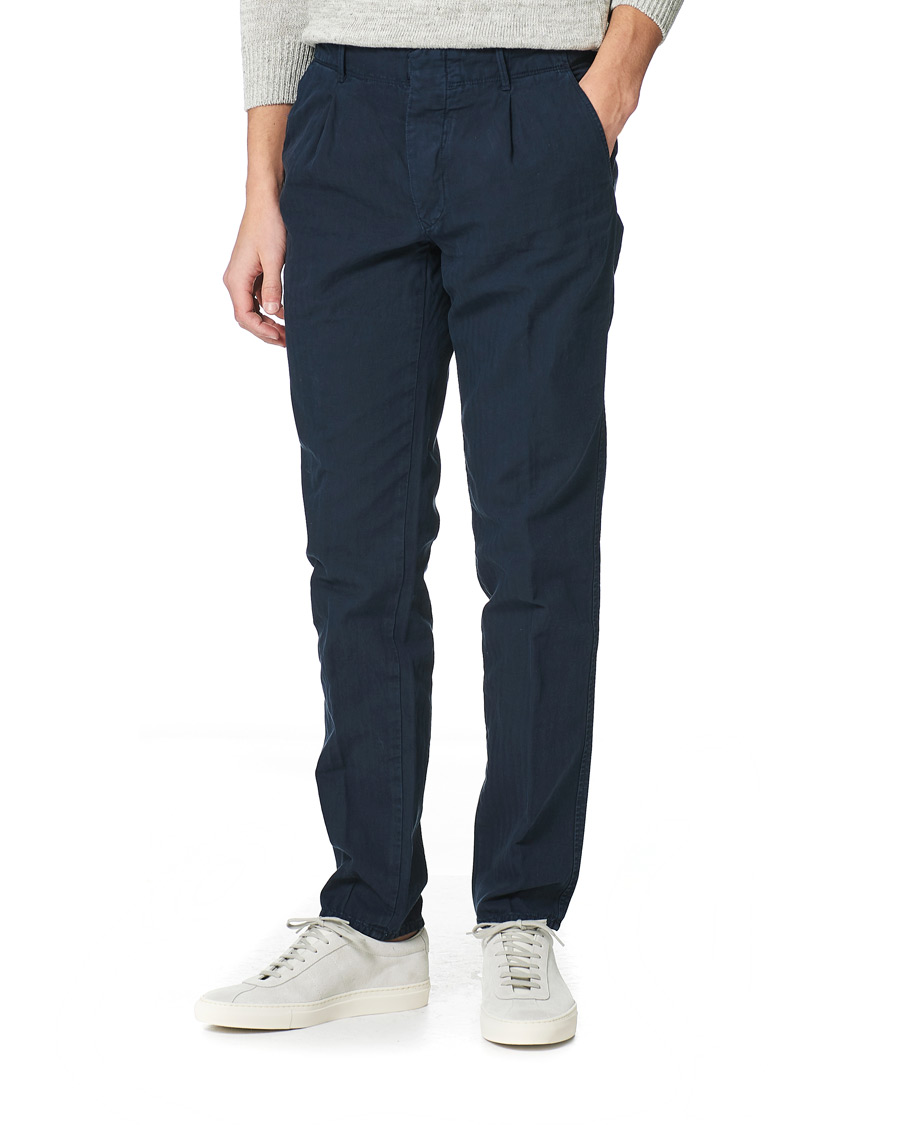 Hombres | Pantalones | Incotex | Tapered Fit Cotton Trousers Navy