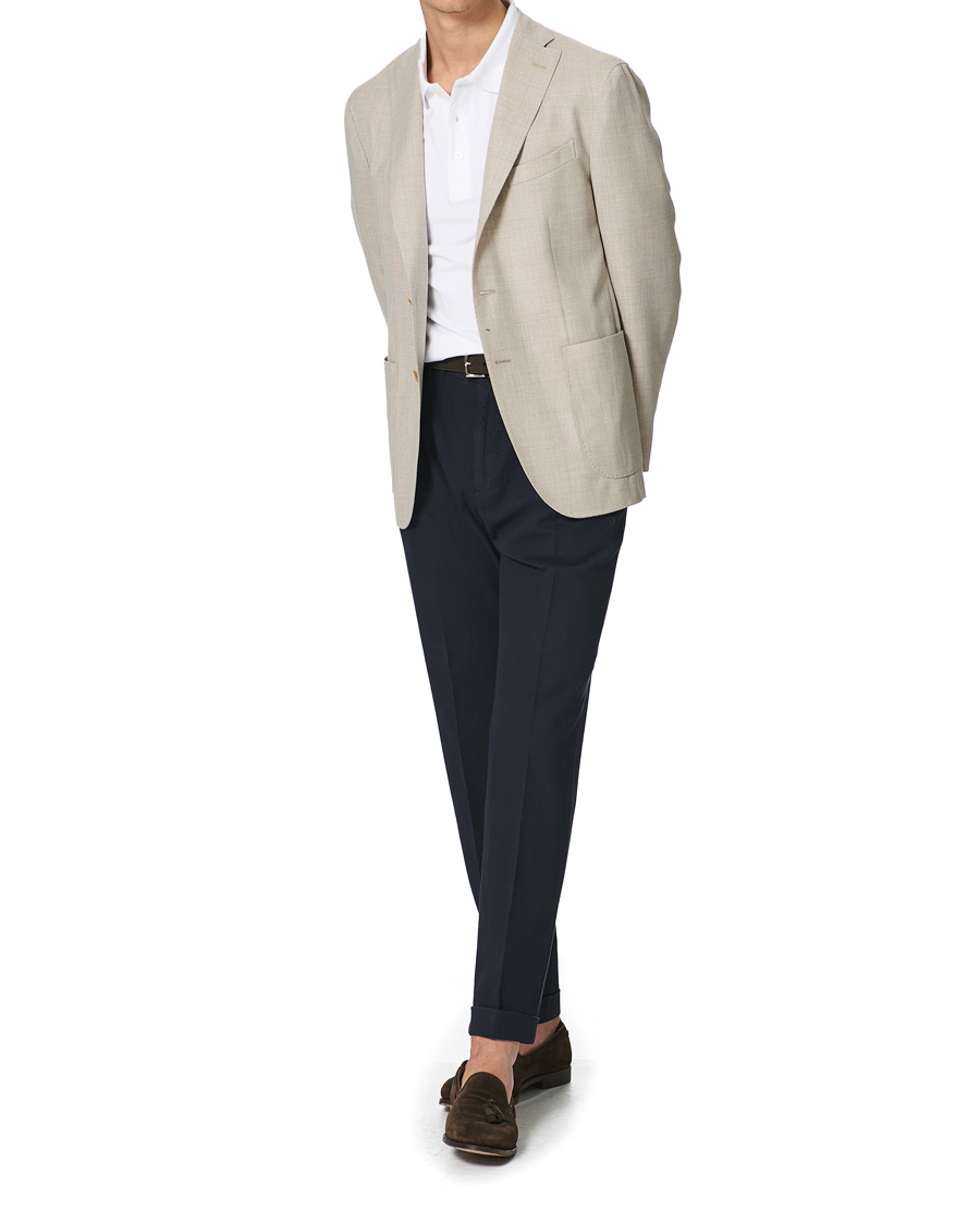 Hombres | Pantalones | Incotex | Carrot Fit Pleated Trousers Navy