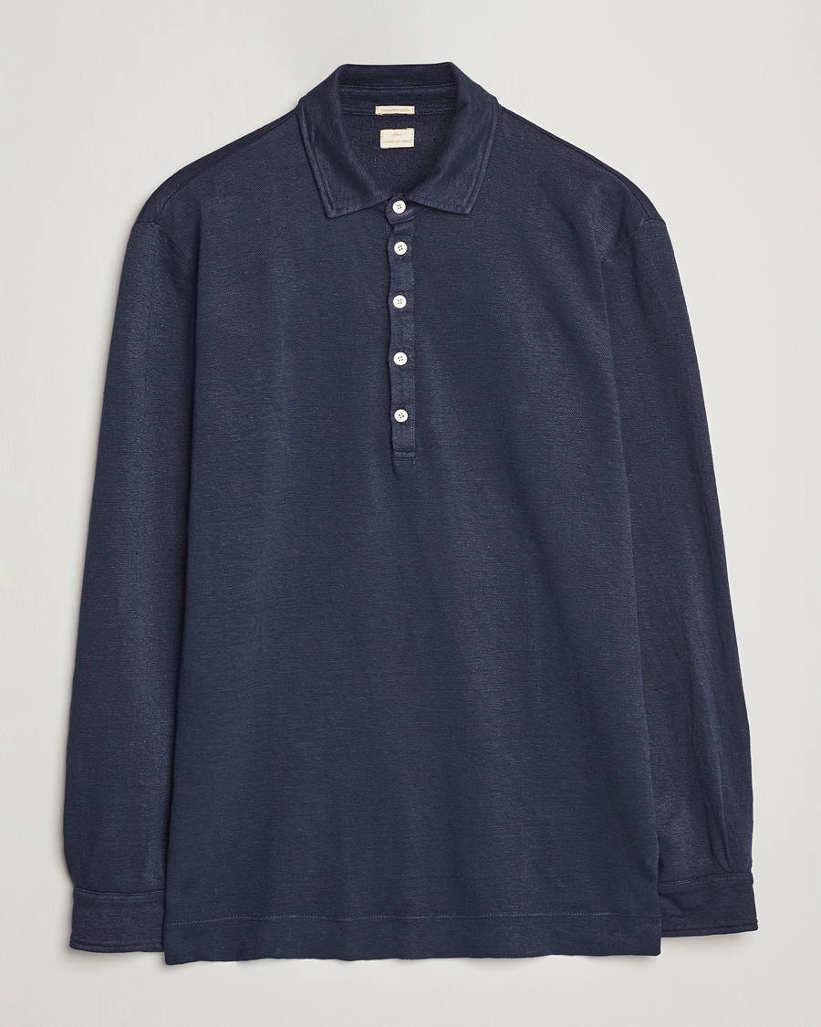 Hombres | Jerséis y prendas de punto | Massimo Alba | Raya Long Sleeve Linen Polo Navy