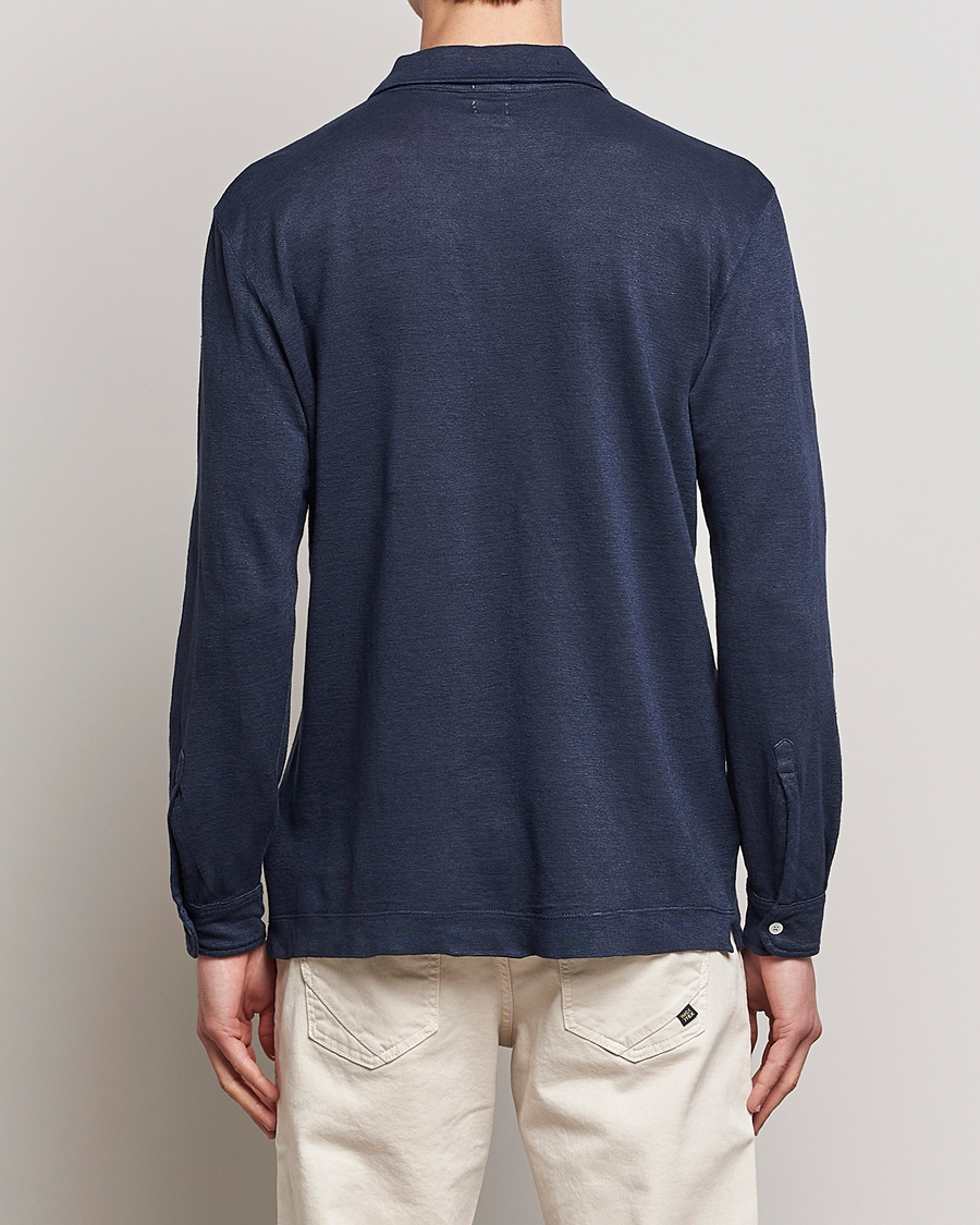 Hombres | Jerséis y prendas de punto | Massimo Alba | Raya Long Sleeve Linen Polo Navy