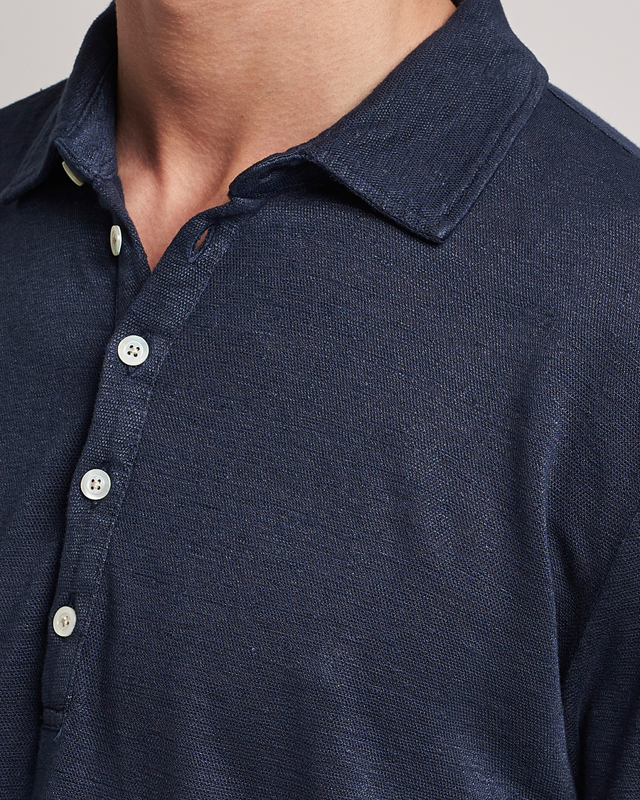 Hombres | Jerséis y prendas de punto | Massimo Alba | Raya Long Sleeve Linen Polo Navy