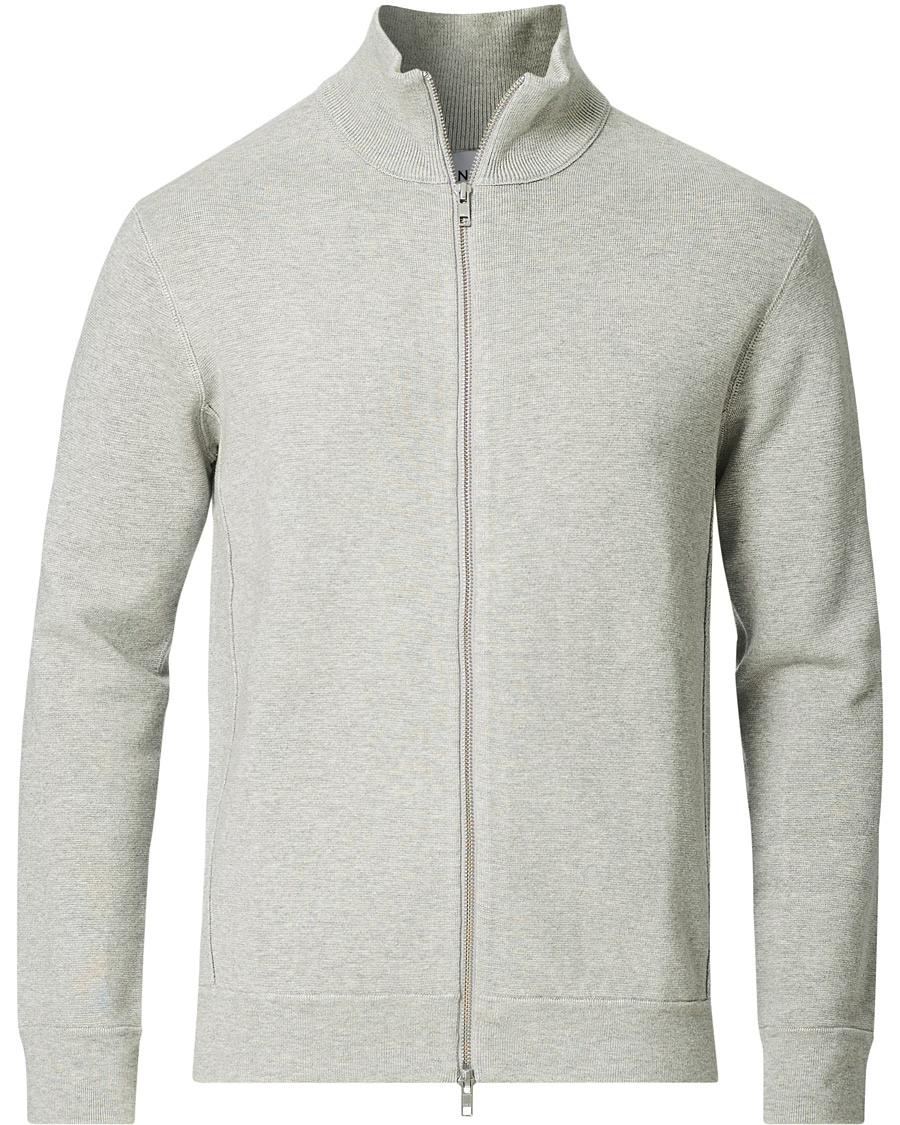Hombres | Jerséis y prendas de punto | NN07 | Luis Knitted Full-Zip Sweater Light Grey Melange