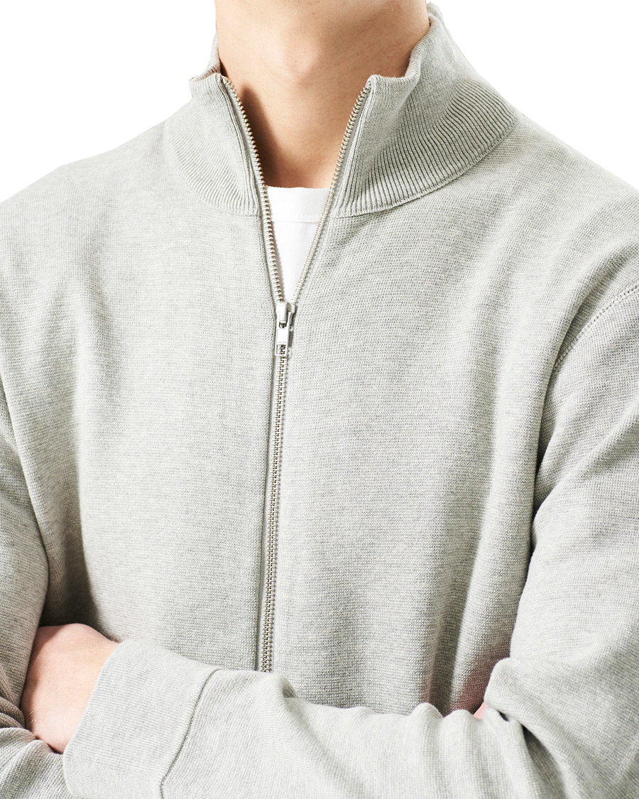 Hombres | Jerséis y prendas de punto | NN07 | Luis Knitted Full-Zip Sweater Light Grey Melange