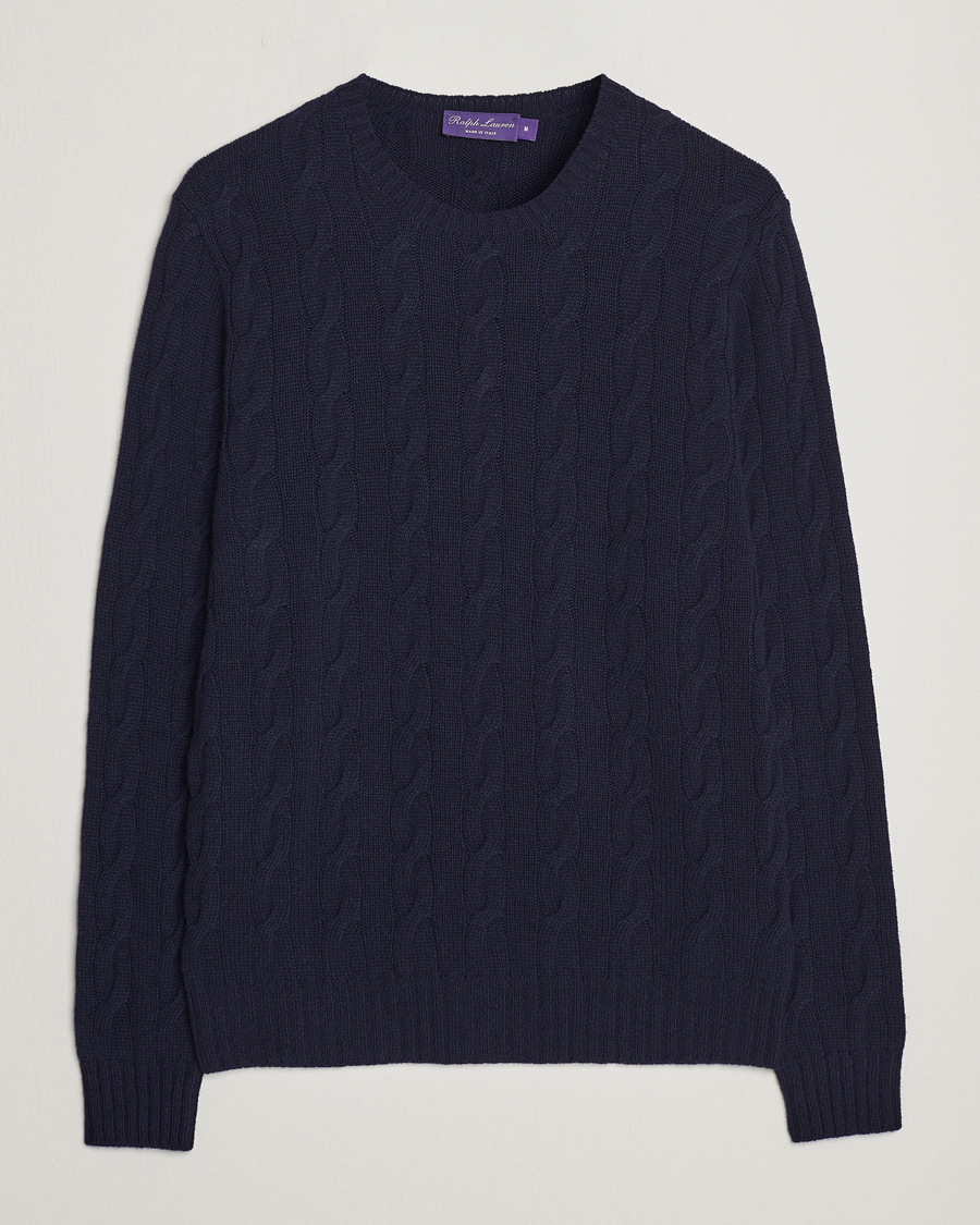 Hombres | Jerséis y prendas de punto | Ralph Lauren Purple Label | Cashmere Cable Crew Neck Sweater Chairman Navy