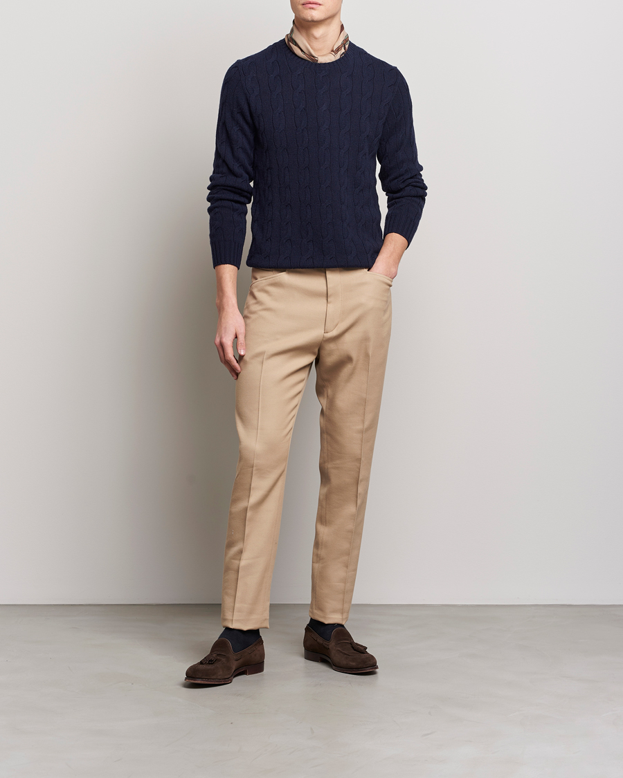 Hombres | Jerséis y prendas de punto | Ralph Lauren Purple Label | Cashmere Cable Crew Neck Sweater Chairman Navy