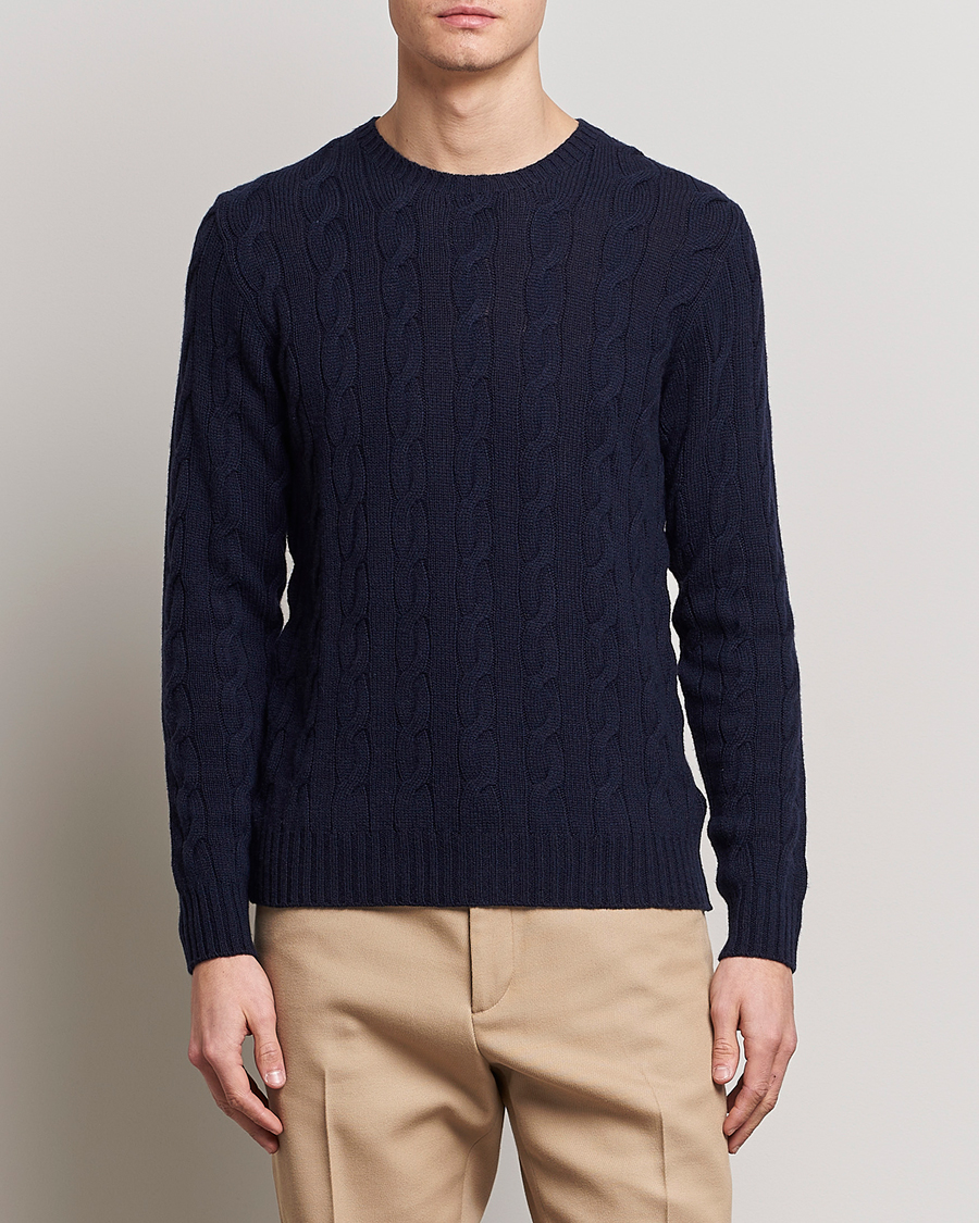 Hombres | Jerséis y prendas de punto | Ralph Lauren Purple Label | Cashmere Cable Crew Neck Sweater Chairman Navy
