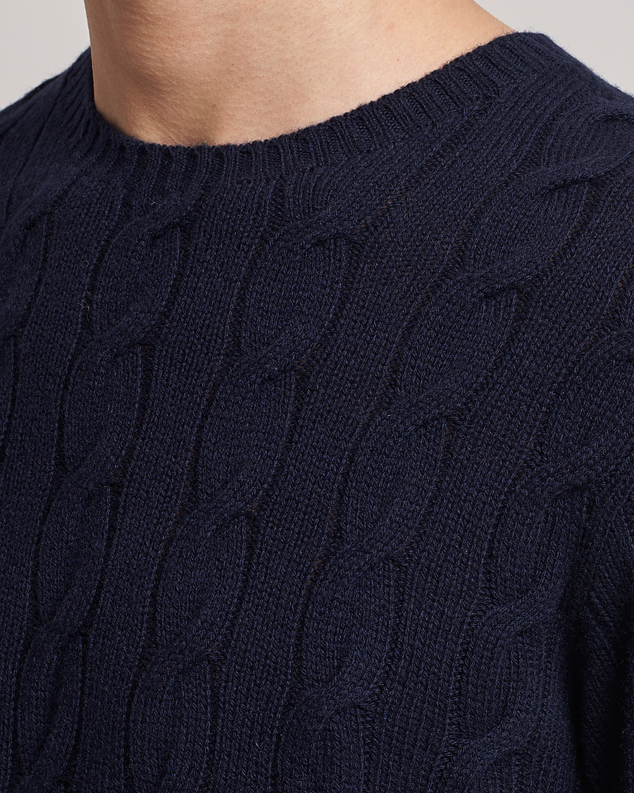 Hombres | Jerséis y prendas de punto | Ralph Lauren Purple Label | Cashmere Cable Crew Neck Sweater Chairman Navy