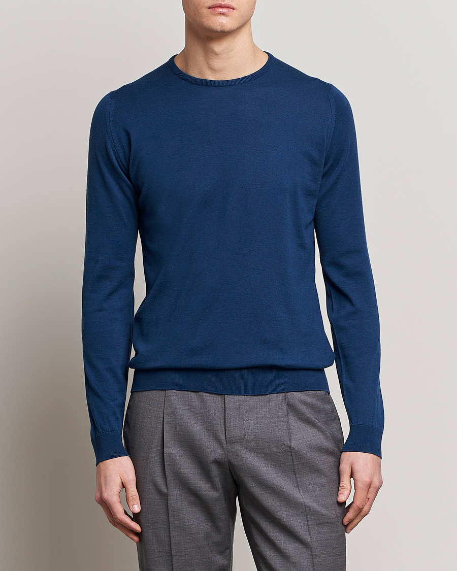 Hombres | Jerséis y prendas de punto | John Smedley | Hatfield Sea Island Crew Neck Indigo