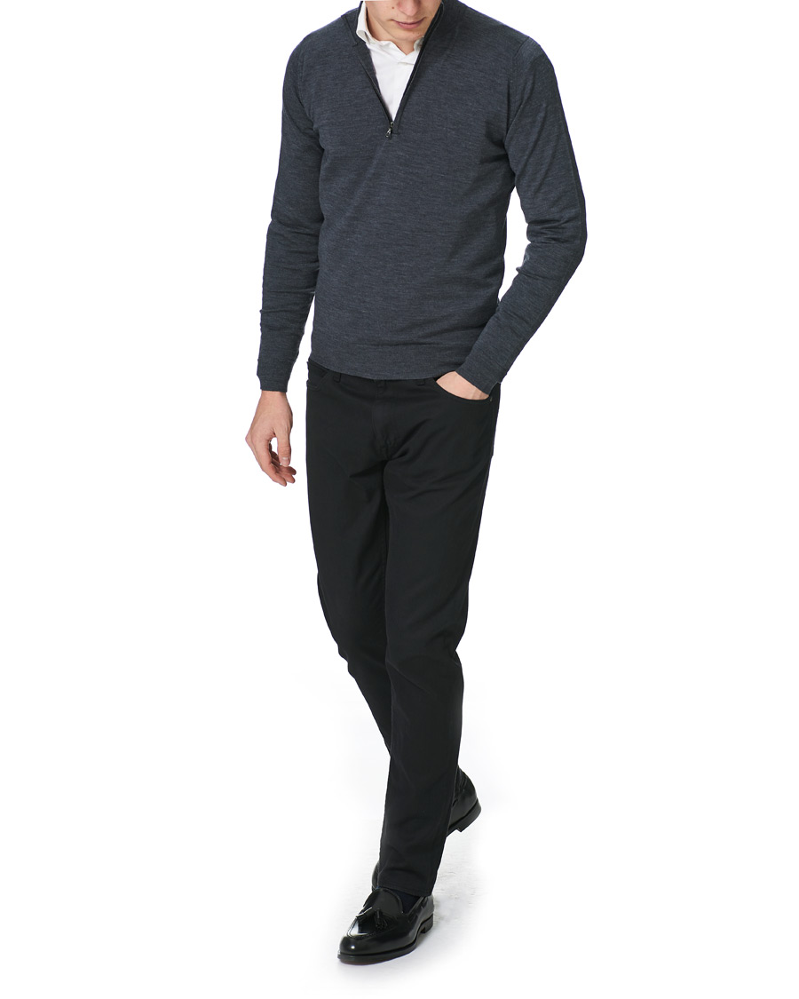 Hombres | Jerséis y prendas de punto | John Smedley | Barrow Extra Fine Merino Half Zip Charcoal