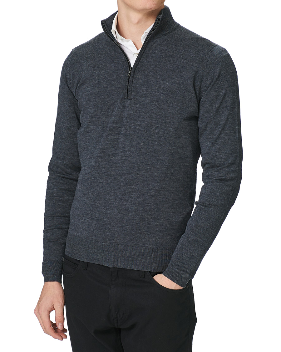 Hombres | Jerséis y prendas de punto | John Smedley | Barrow Extra Fine Merino Half Zip Charcoal