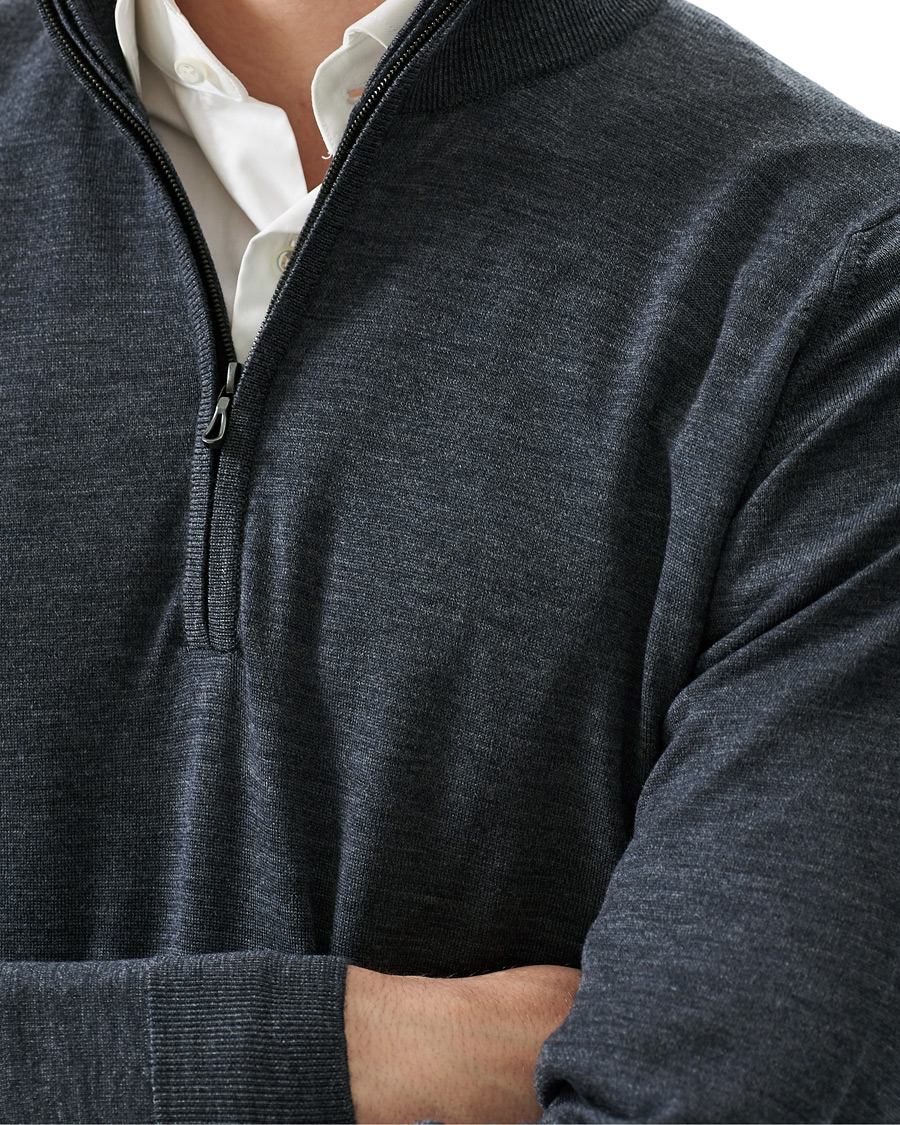 Hombres | Jerséis y prendas de punto | John Smedley | Barrow Extra Fine Merino Half Zip Charcoal