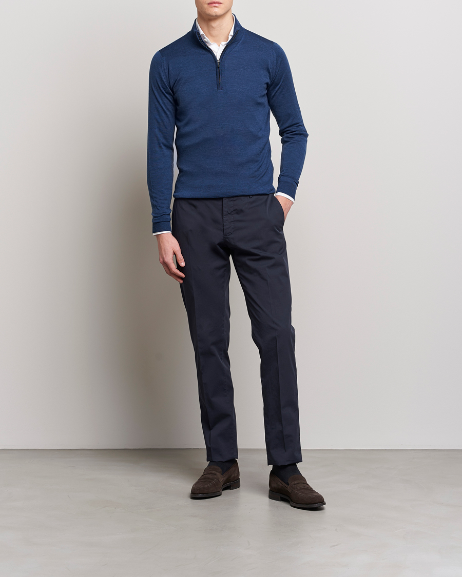 Hombres | Jerséis y prendas de punto | John Smedley | Barrow Extra Fine Merino Half Zip Indigo