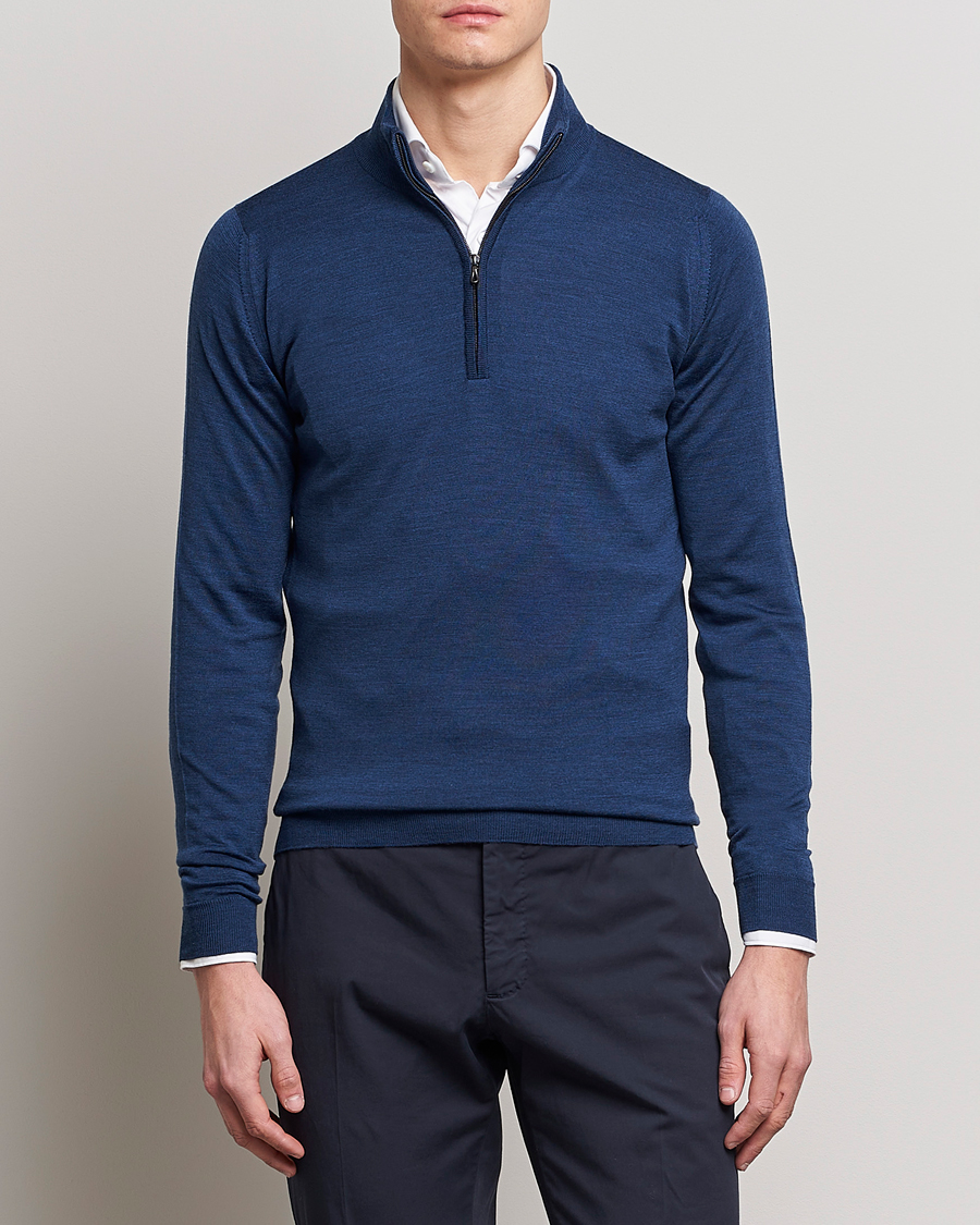 Hombres | Jerséis y prendas de punto | John Smedley | Barrow Extra Fine Merino Half Zip Indigo