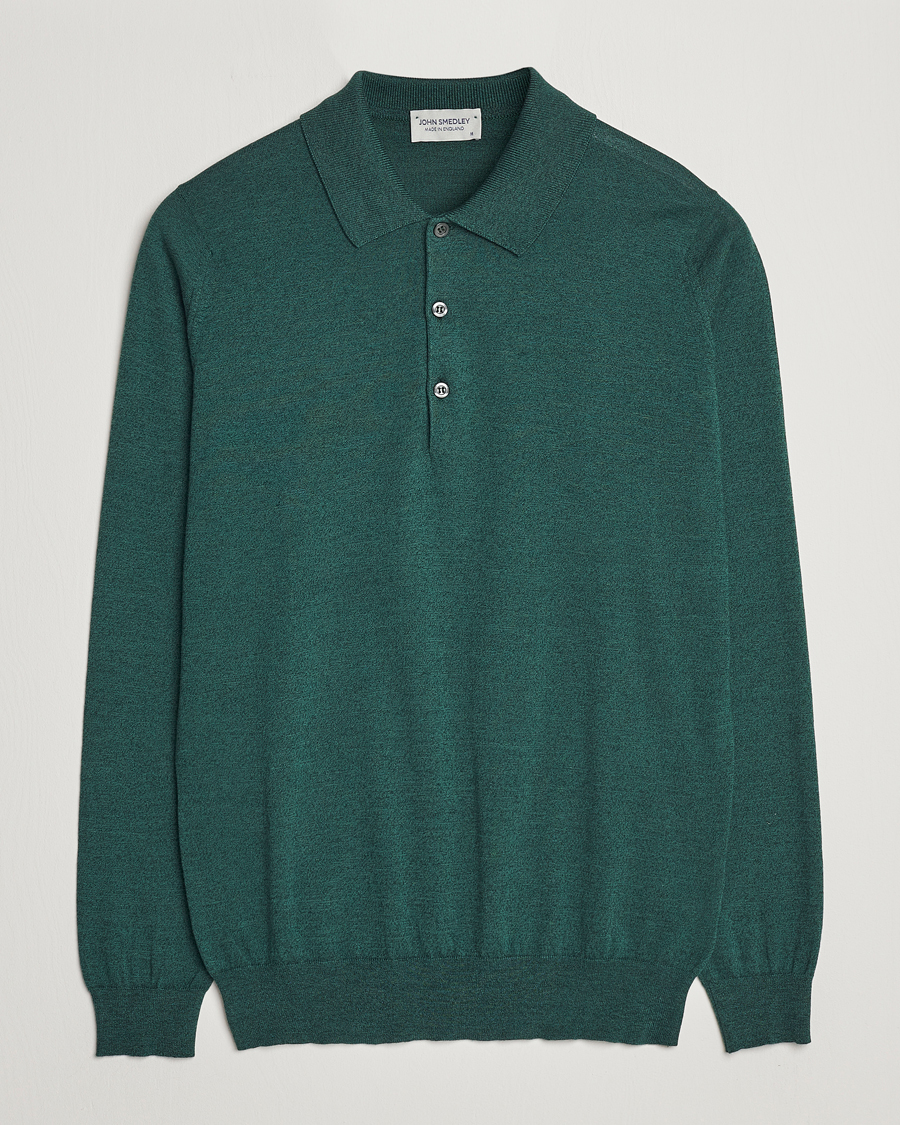 Hombres | Jerséis y prendas de punto | John Smedley | Belper Wool/Cotton Polo Pullover Bottle Green