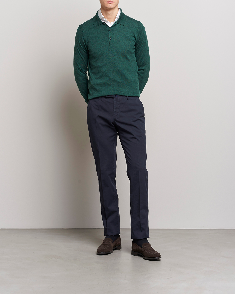 Hombres | Jerséis y prendas de punto | John Smedley | Belper Wool/Cotton Polo Pullover Bottle Green