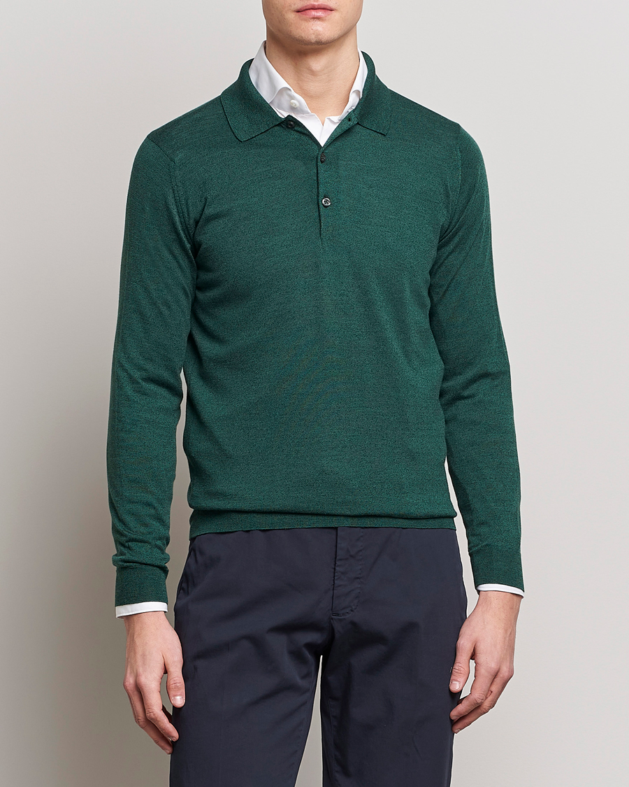 Hombres | Jerséis y prendas de punto | John Smedley | Belper Wool/Cotton Polo Pullover Bottle Green