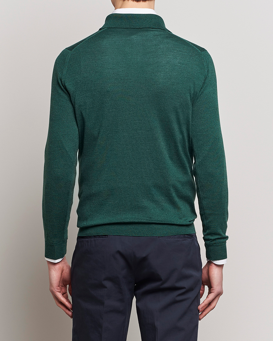 Hombres | Jerséis y prendas de punto | John Smedley | Belper Wool/Cotton Polo Pullover Bottle Green